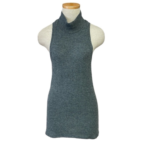 Beautiful People Sweater Tank Top Women's L Large Grey Knit Ribbed Turtleneck - Picture 1 of 14
